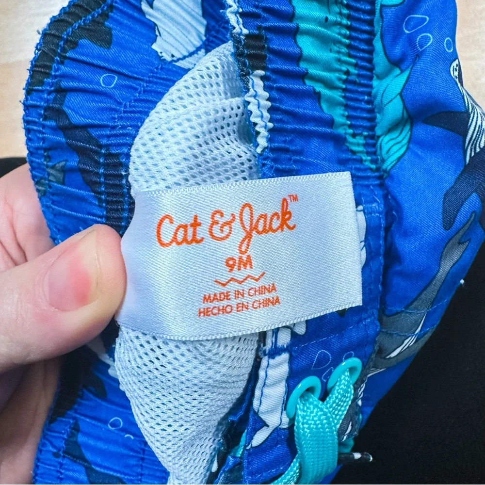 Cat & Jack Blue Whale Graphic Swim Shorts Baby Boys Size 9M